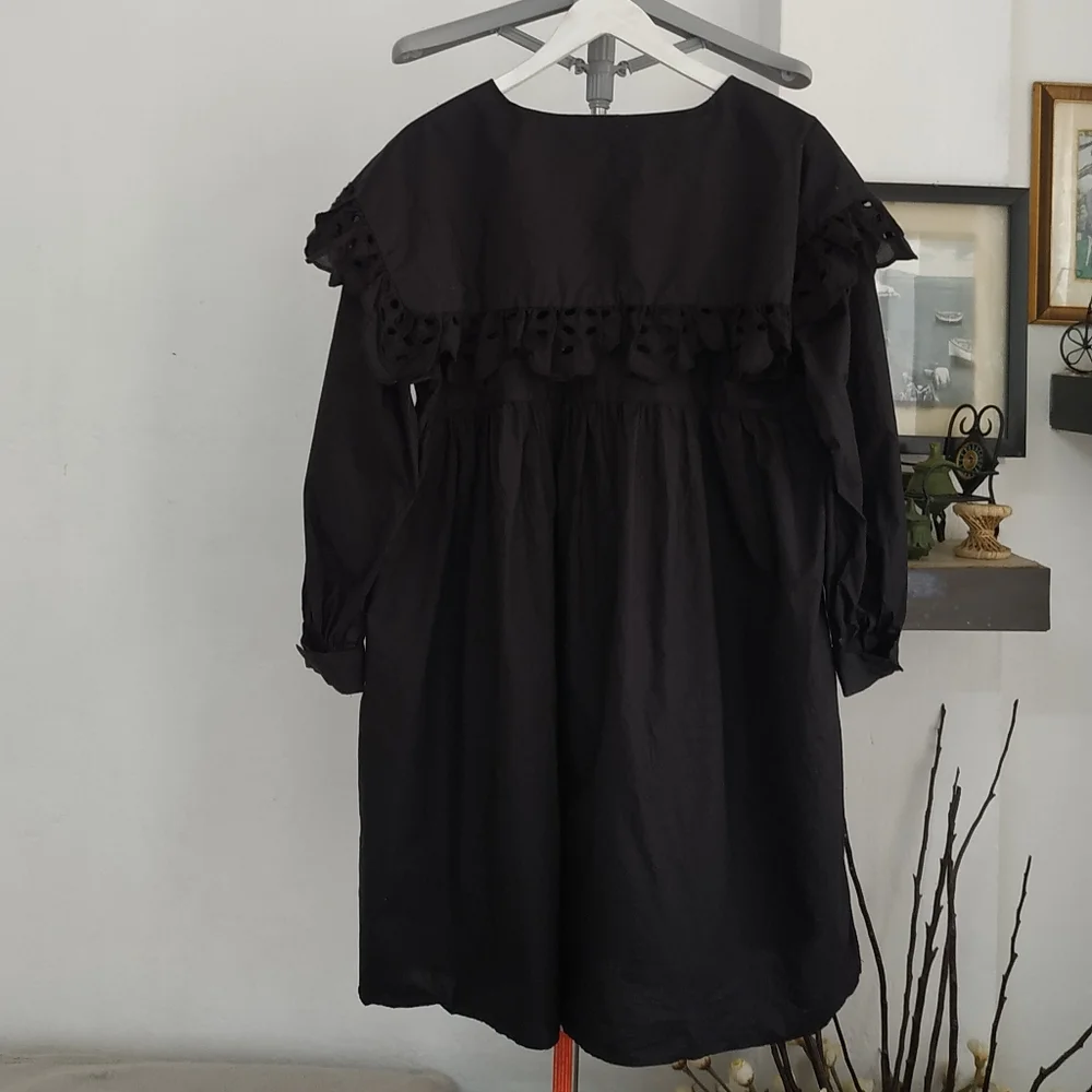 Zara Long sleeve Poplin Mini Dress Black - Picture 4 of 13